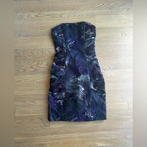 BETSEY JOHNSON Strapless Bustle-Back Velvet Taffeta Dress | Size, 2 Grey/Purple